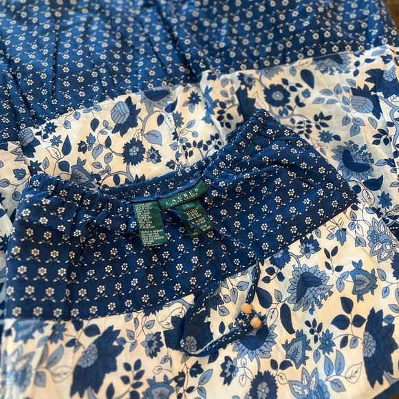 Lauren Ralph Lauren Patchwork Blue Floral Maxi Skirt  Peasant Cottagecore Cotton - Picture 10 of 11